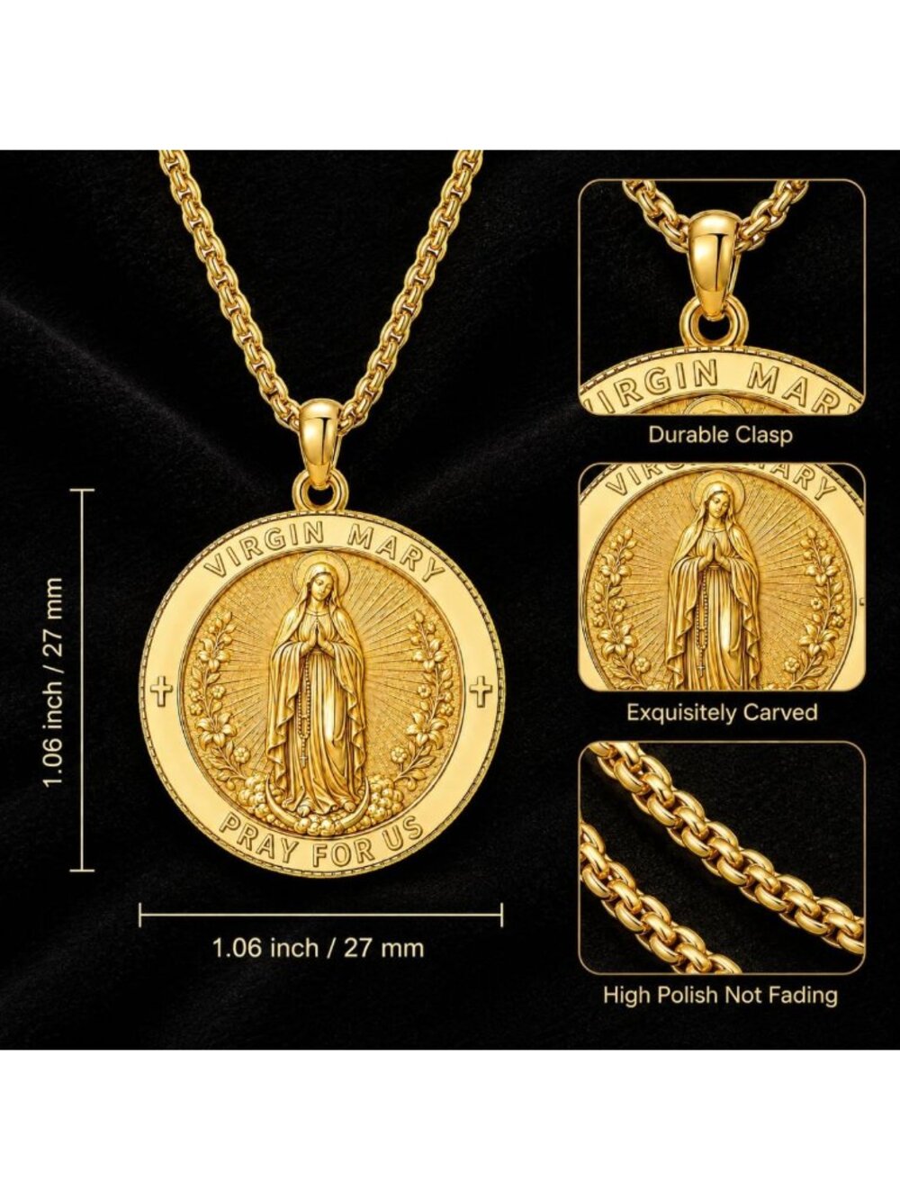 14K Gold Plated Saint Medal Necklace for Men & Women - Patron Pendant Jewelry - Picture 6 of 7